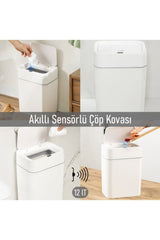 Otomatik Kapak Açan Sensörlü Lüks Çöp Kovası 12 lt, 23,5 x 17,5 x 31,8 cm