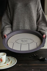 Retro Desenli Yuvarlak Metal Tepsi - Çay Kahve Tepsisi - Sunum Tepsisi 37 Cm Ee163-u6