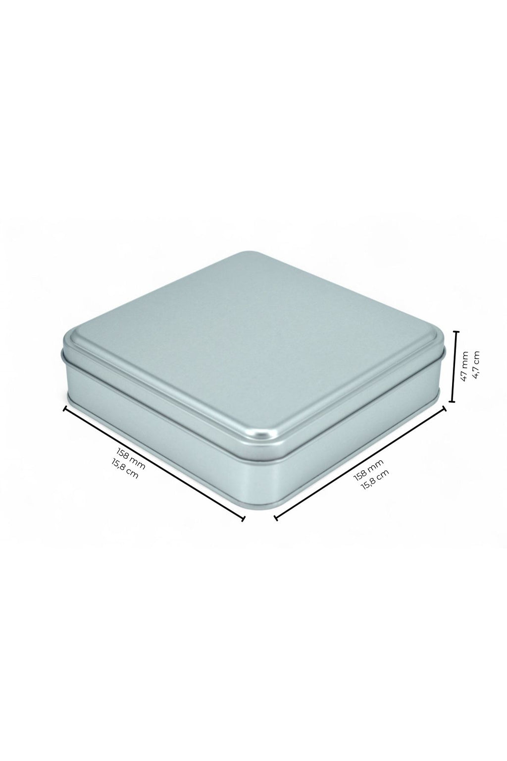158x158x47 mm Metal Kapaklı Baskısız Metal Kutu, Mat Silver, 72 Adet