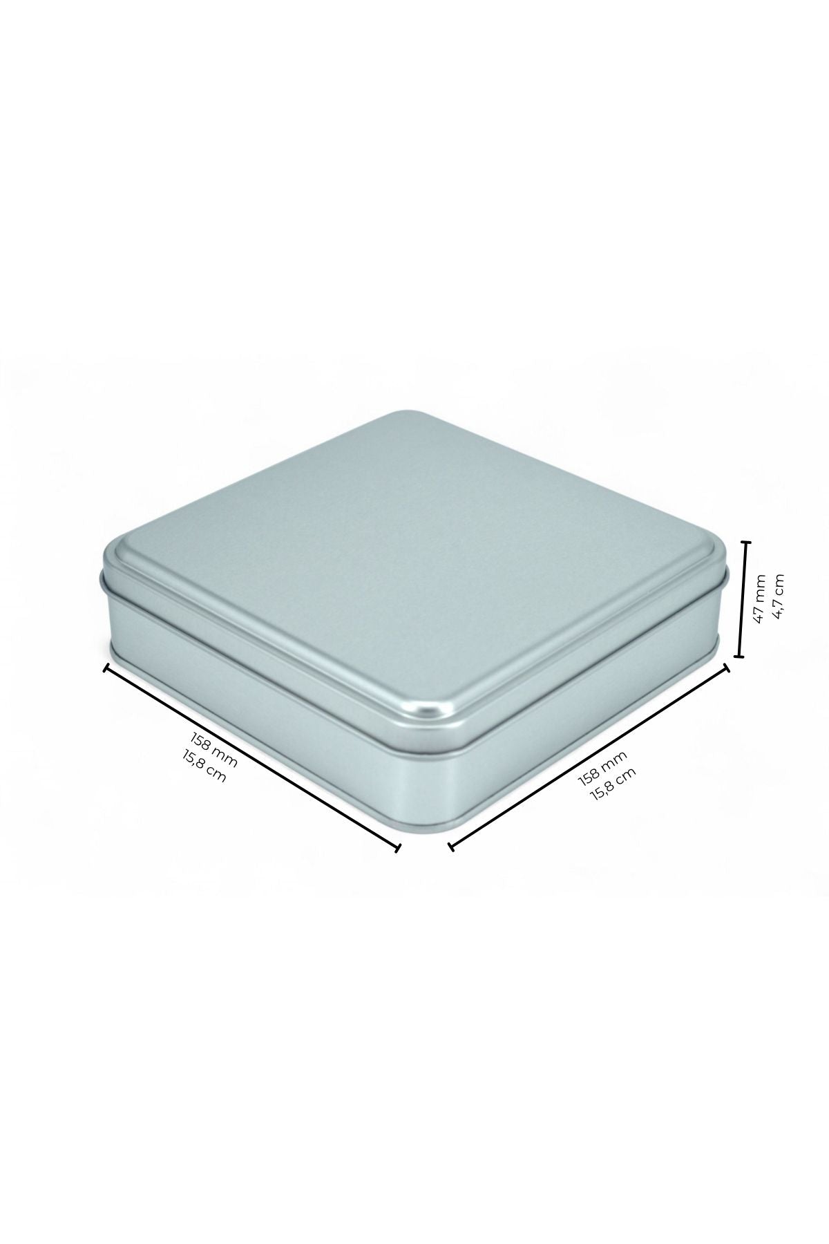 158x158x47 mm Metal Kapaklı Baskısız Metal Kutu, Mat Silver, 72 Adet