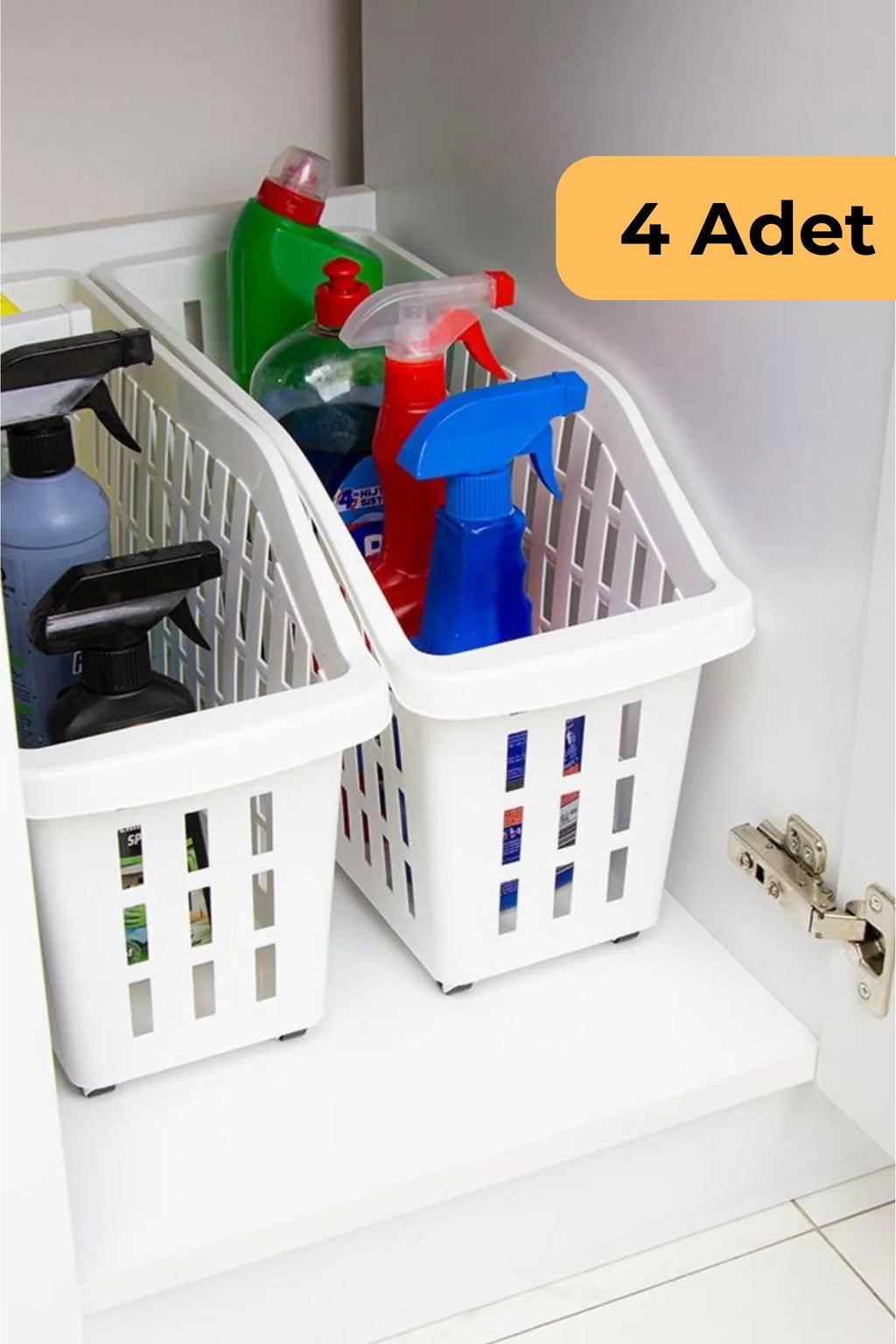 13 L Tekerlekli Düzen. Sepet, 4'lü Set, Beyaz