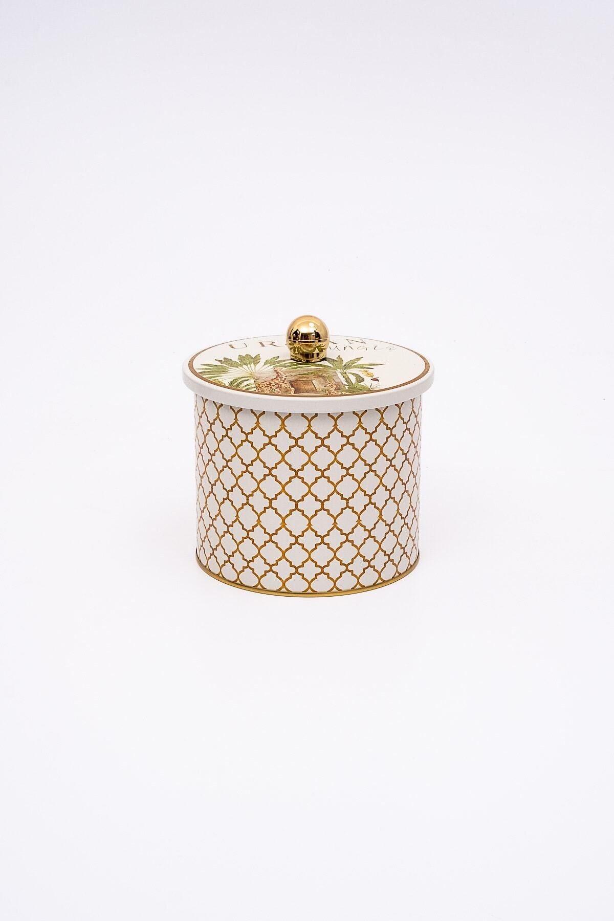 Forrest Desenli Yuvarlak Metal Saklama Kabı, Erzak Saklama Kabı - Organizer 14 Cm X 12,5 Cm Er142-3g