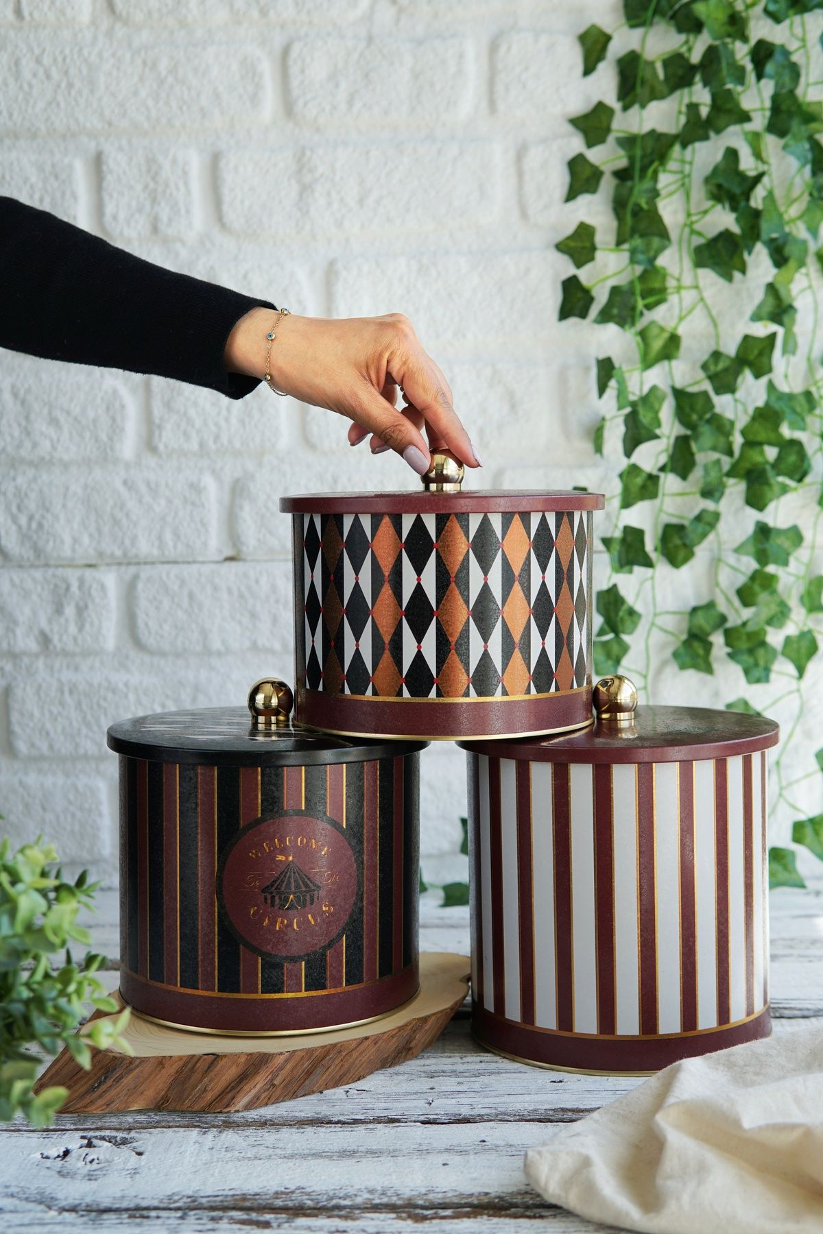 Circus Desenli Metal Saklama Kabı Seti - 3'lü Set (2,9 Lt - 3,5 Lt - 4,1 Lt) ERB31T8