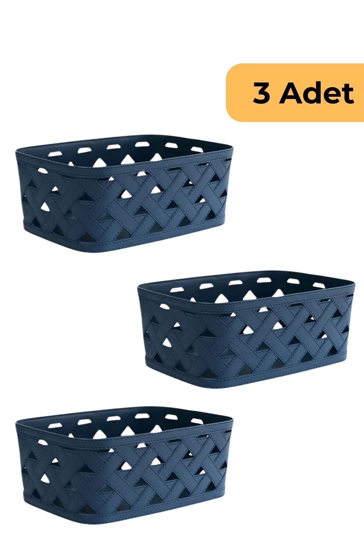 Deri Desenli Sepet, 3'lü Set, Mavi