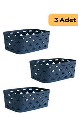 Deri Desenli Sepet, 3'lü Set, Mavi