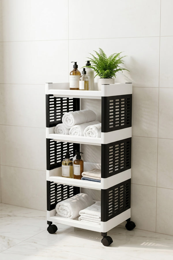 Evle 4 Katlı Tekerlekli Çok Amaçlı Plastik Düzenleyici Organizer Raf Mutfak Banyo Düzenleyici Raf