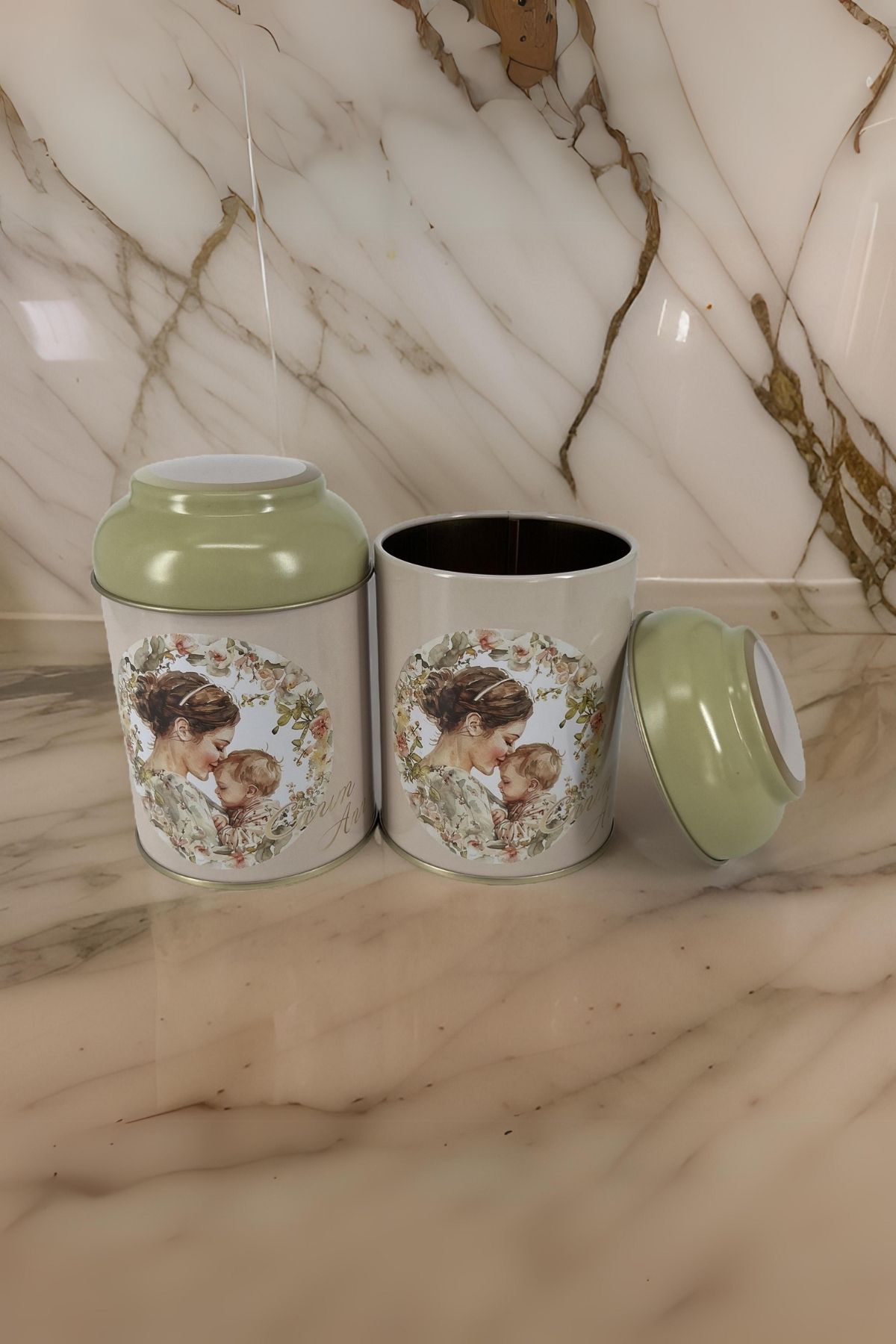 Canım Annem Desenli Metal Baharatlık 2'li Set