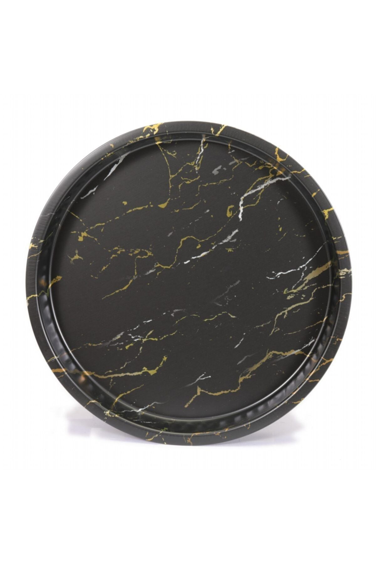 Ef163-50 Marble Black Desenli Yuvarlak Tepsi 36 Cm