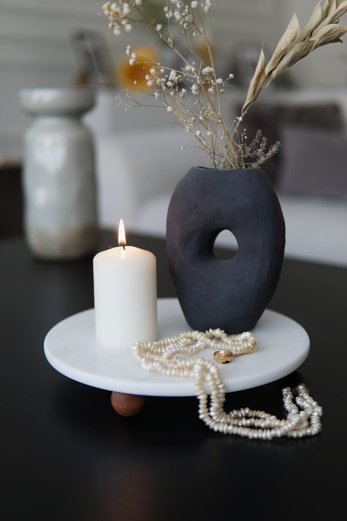 Sunumluk - Beyaz Mermer, Sunum Tabağı - 25 Cm Desenli