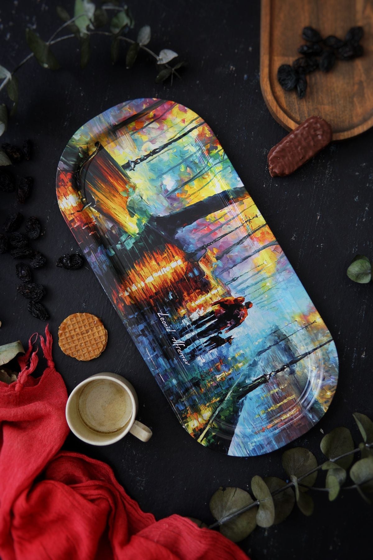 Ef168-04 Afremov Venice Desenli Oval Tepsi 16x35 Cm