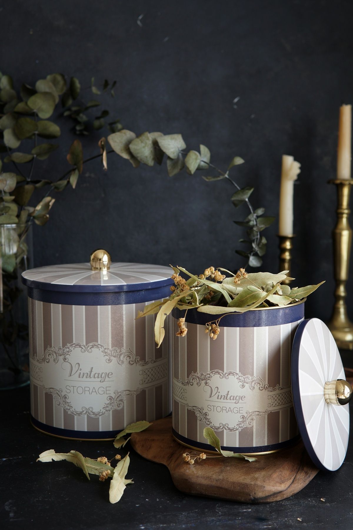 Elegance Desenli Metal Saklama Kabı 2'li Set 2.1 Litre + 4.1 Litre Erb48v5