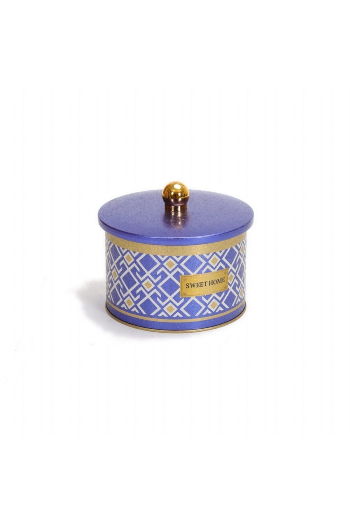 Ef141-93 Turkish Blue_swt Home Desenli Yuvarlak Metal Saklama Kabı 14 Cm