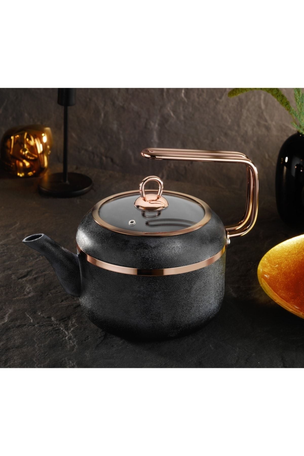 Brioni Royal Stone 1,5 Lt Taş Tekli Çaydanlık Antrasit & Bakır