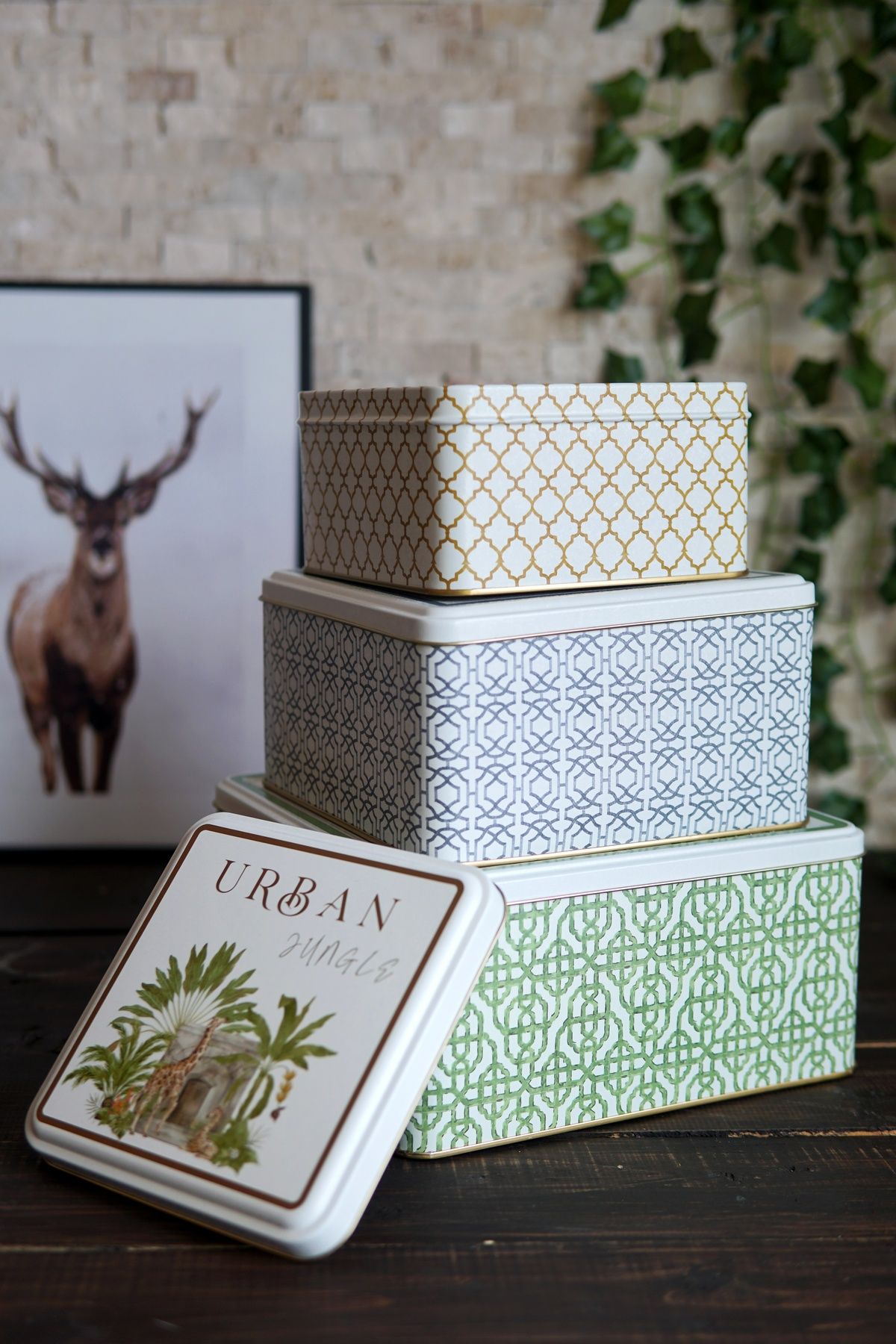 Forrest Desenli Metal Saklama Kabı, Organizer Kutu, Makyaj Organizeri Erb13u3