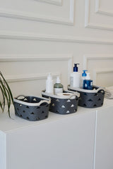 Deri Desenli Saklama ve Düzenleme Sepet Takımı (3'lü), Krem