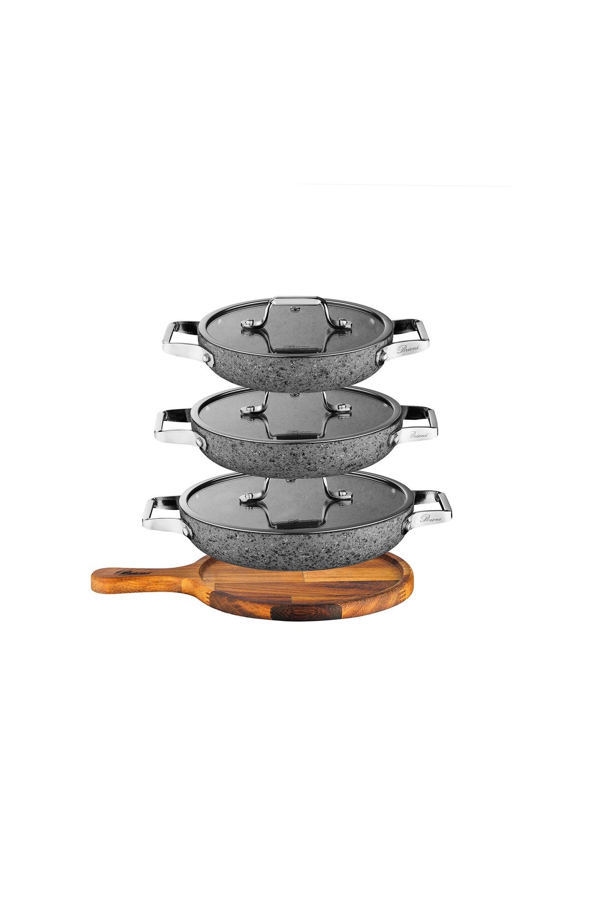 Brioni Stone-age 7 Parça Çizilmez Yanmaz Yapışmaz 18cm 20cm 22cm 3'lü Sahan Omlet Seti