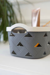 Deri Desenli Saklama ve Düzenleme Sepet Takımı (3'lü), Krem