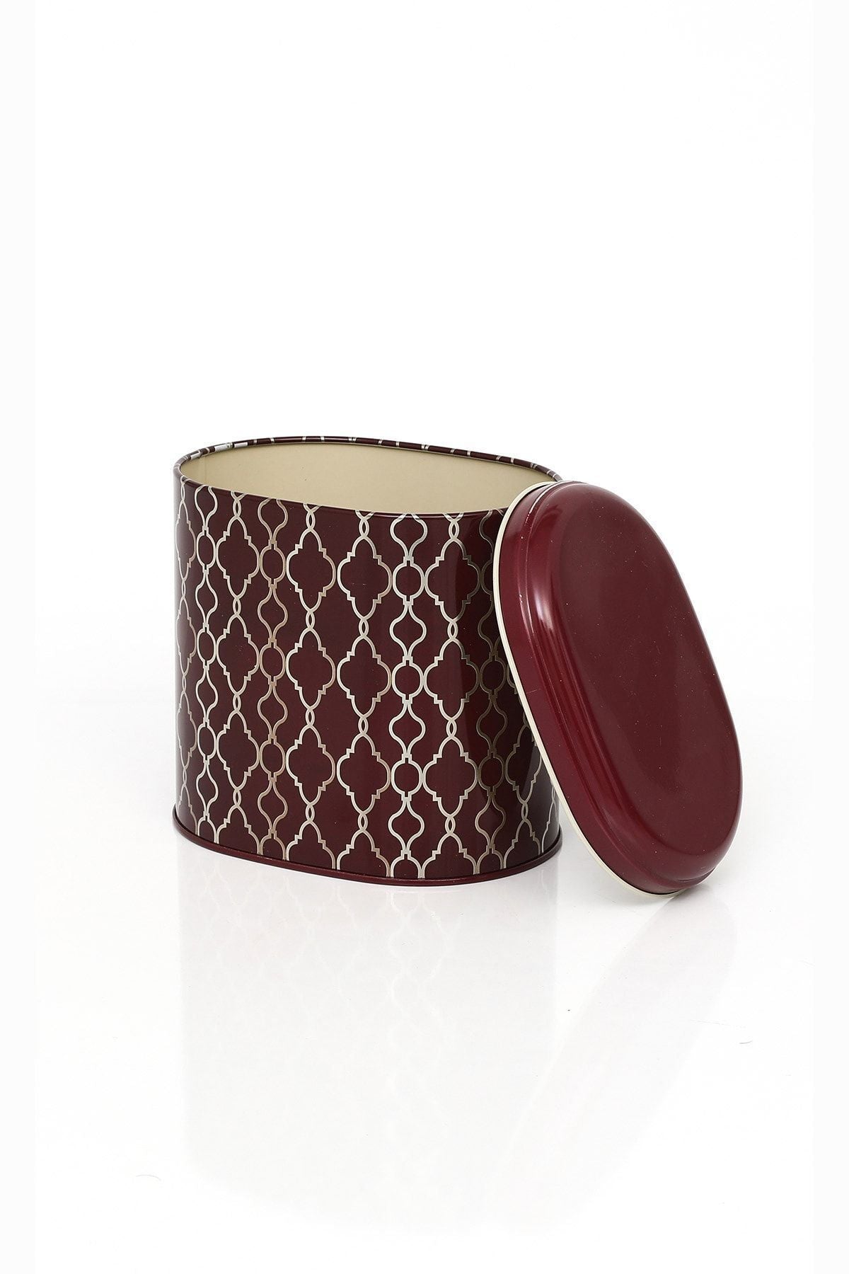 Ef004-e1 Trellis Old Burgundy Desenli Oval Metal Saklama Kabı 11x15 Cm