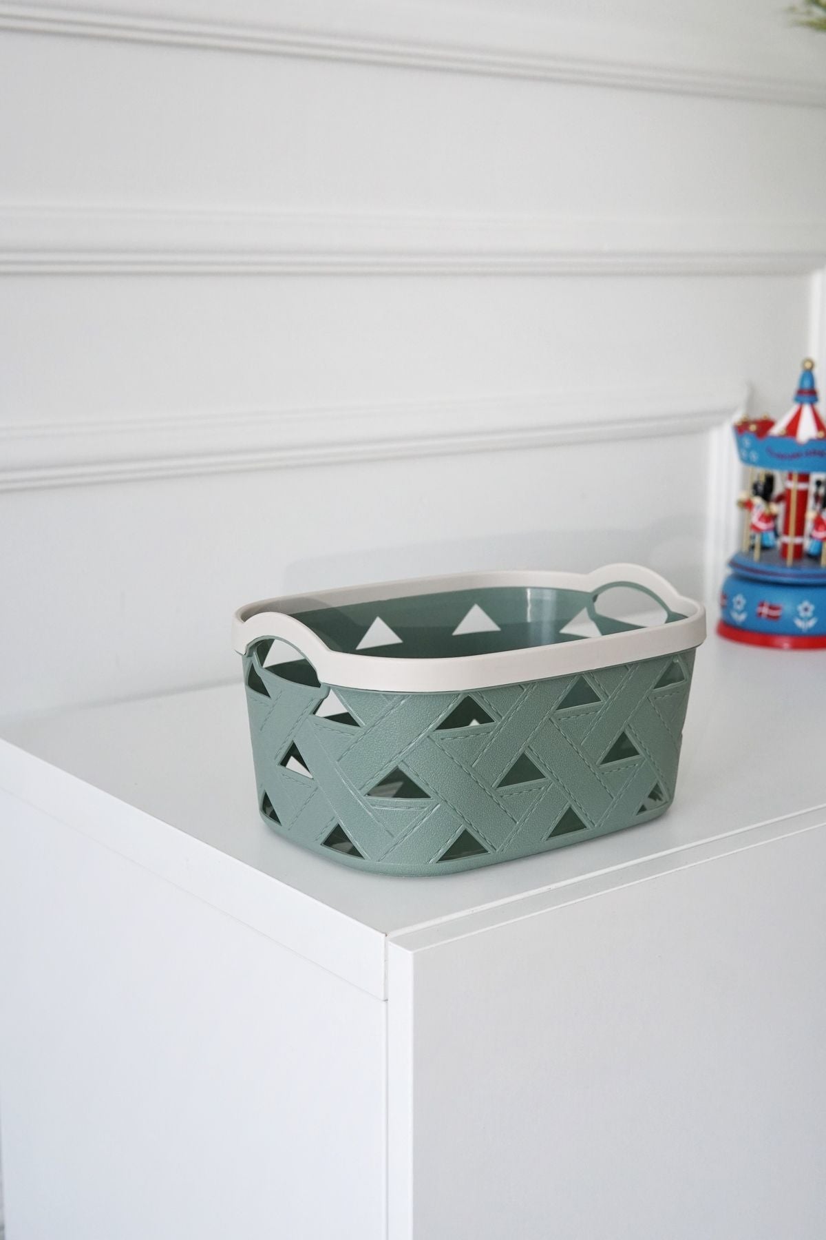 Deri Desenli Saklama ve Düzenleme Sepet Takımı (4'lü), Yeşil