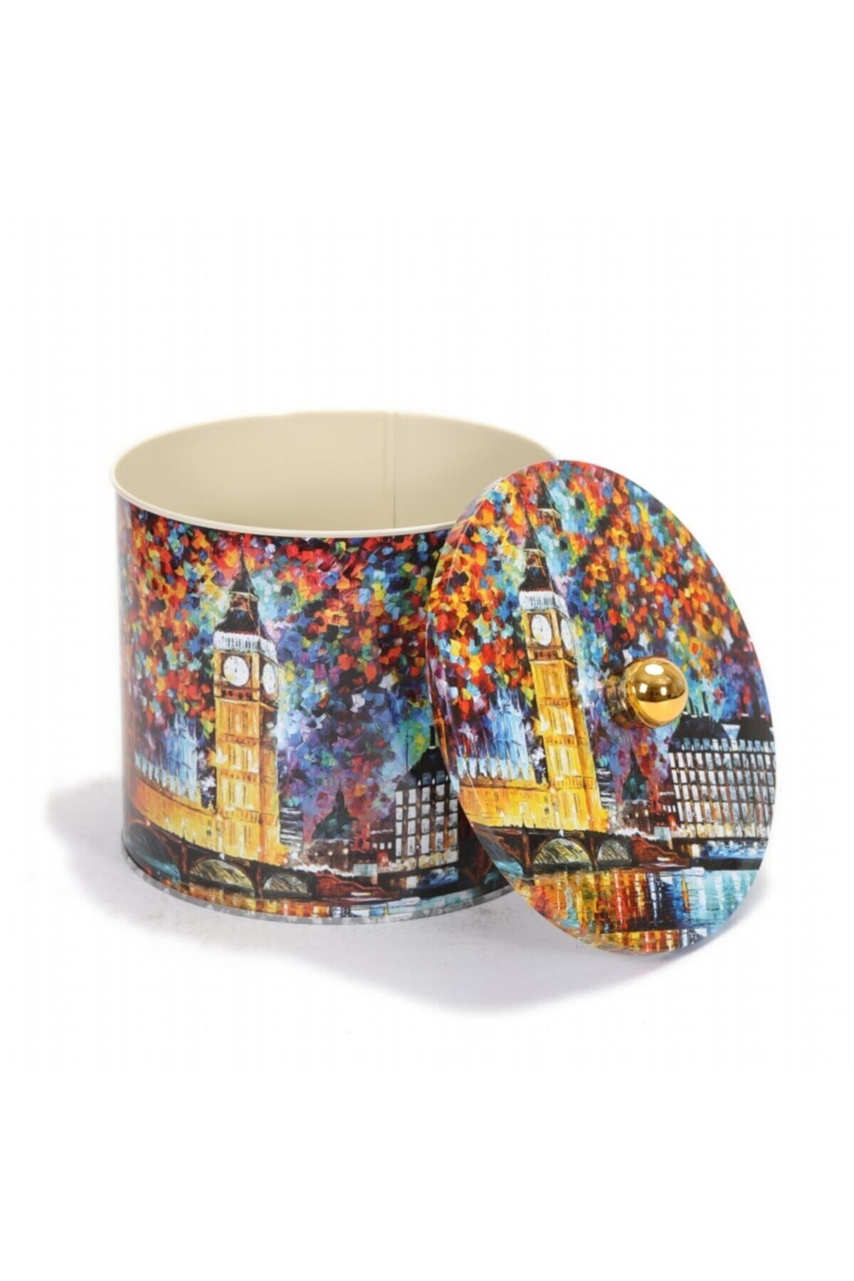 Ef146-01 Afremov Big Ban Desenli Yuvarlak Metal Saklama Kabı 17.5 Cm