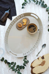 Metal Oval Servis Tepsisi, Büyük Tepsi, Çay Kahve Tepsisi