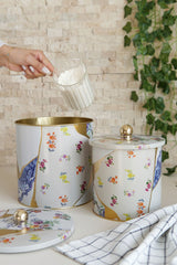 Kint Sugi Desenli Metal Saklama Kabı 2'li Set 2.1 Litre + 4.1 Litre Erb48u5