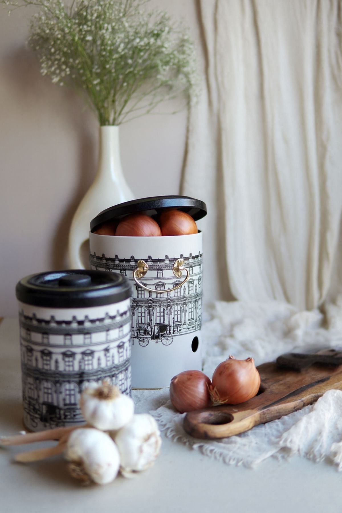 Metal Soğan ve Sarımsak Saklama Kabı 2’li Set, Metal Sebzelik 5 lt + 2.5 lt, City