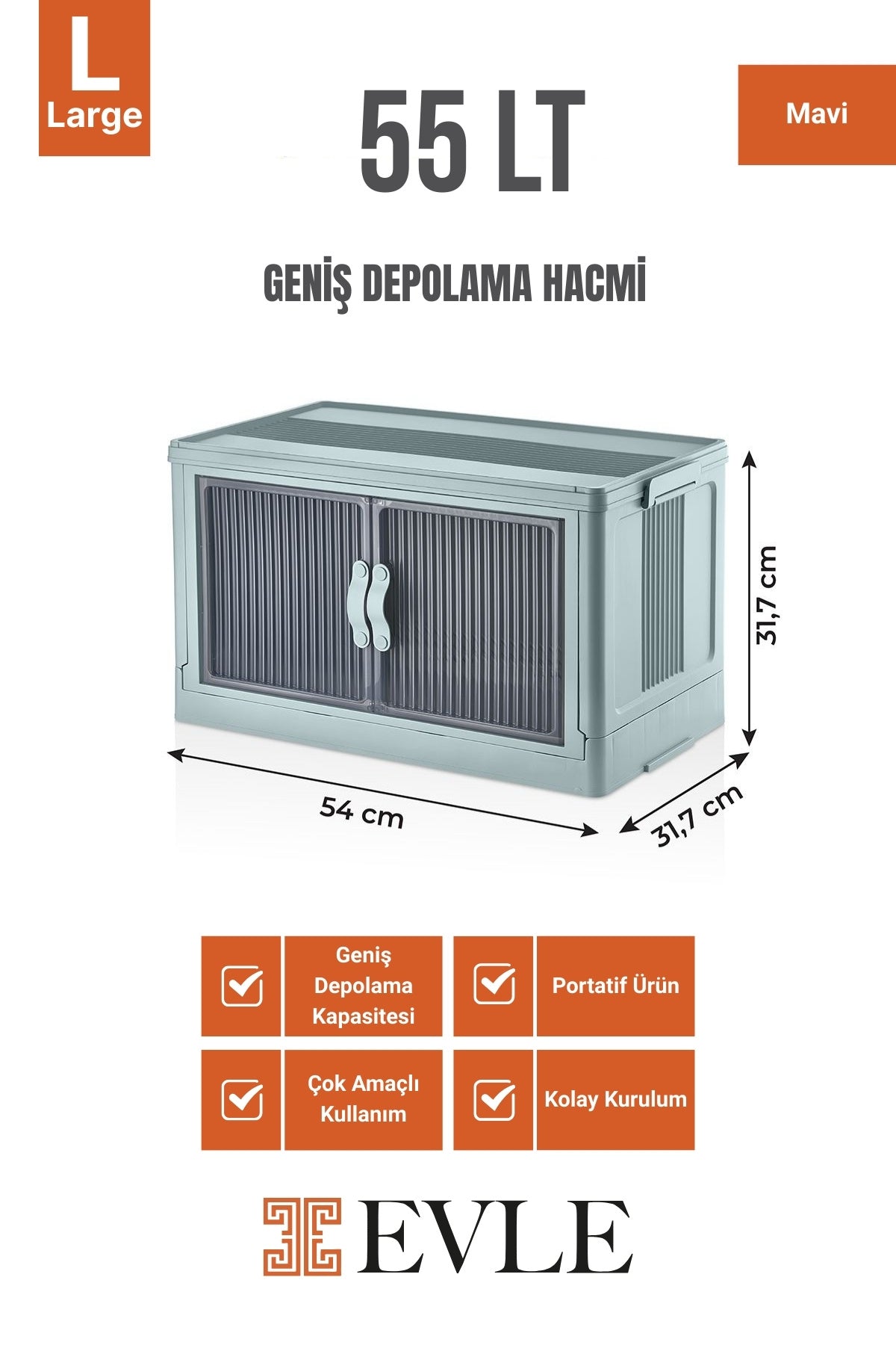 Evle Katlanabilir Modüler Dolap Tekli, 55 lt, 54 cm x 31,7 cm x 31,7 cm