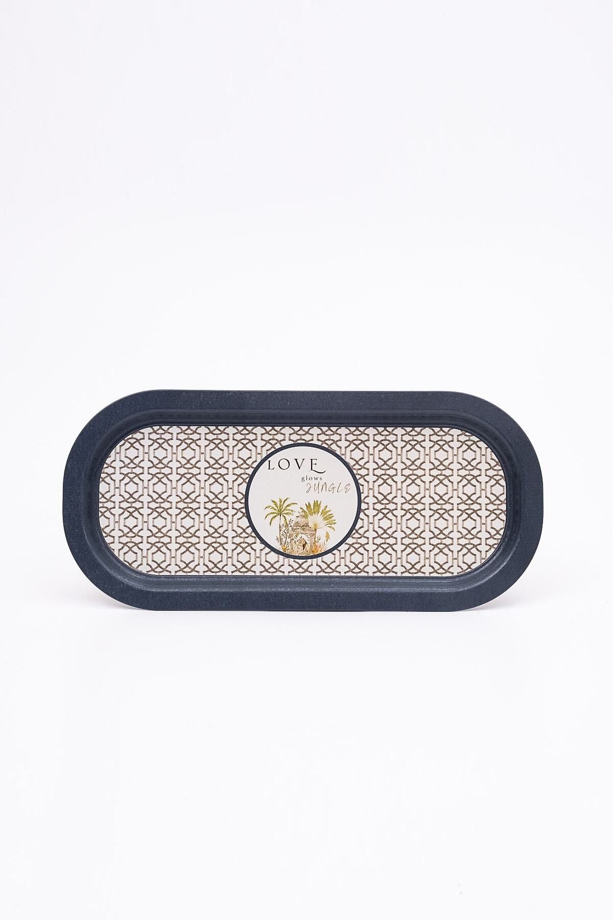 Ee168-6ı Forrest Grey Love Desenli Oval Tepsi 16x35 Cm