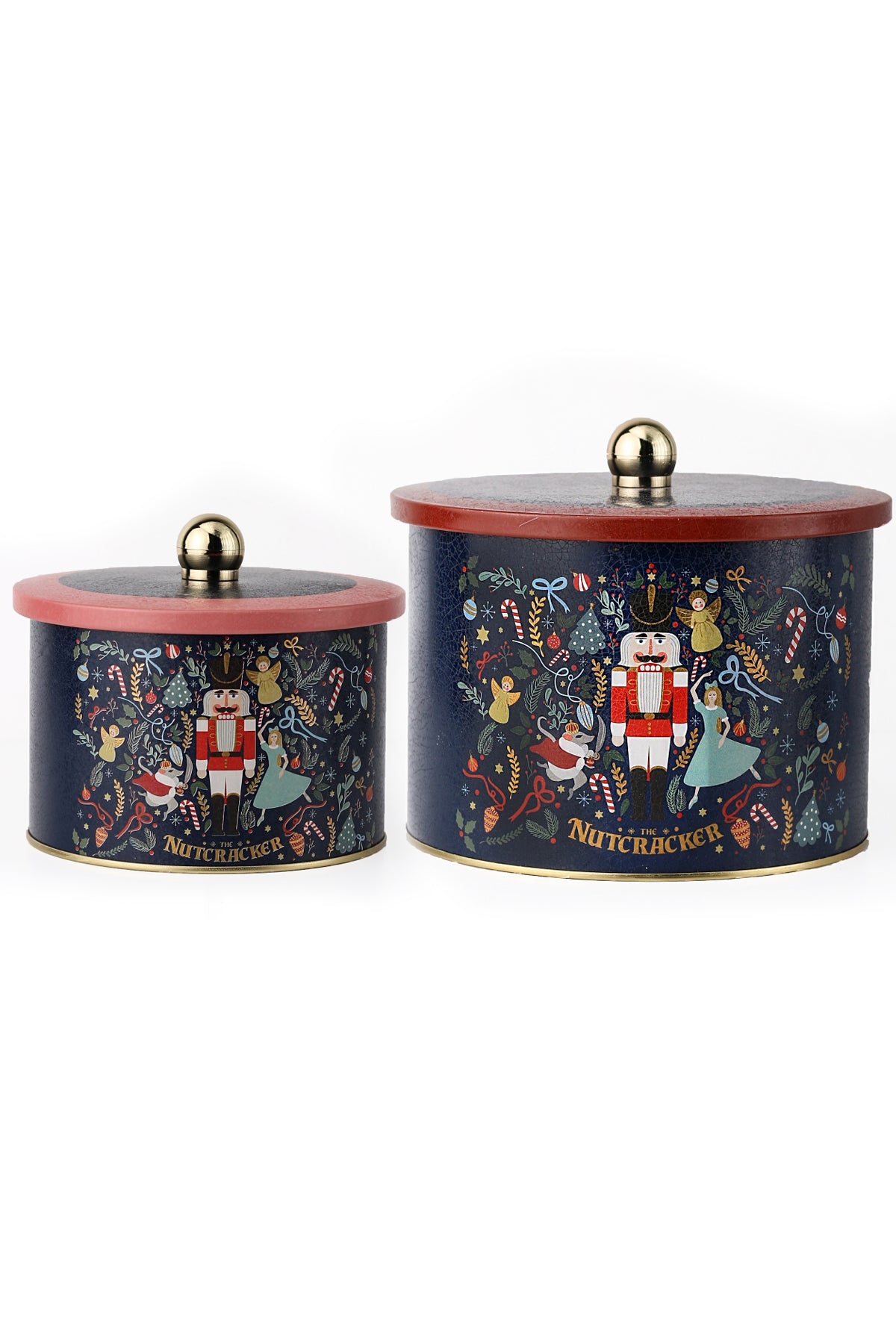 Evle Topuz Kulplu 2’li Yuvarlak Metal Saklama Kabı Seti – Ø17,5x13 cm & Ø14x10 cm