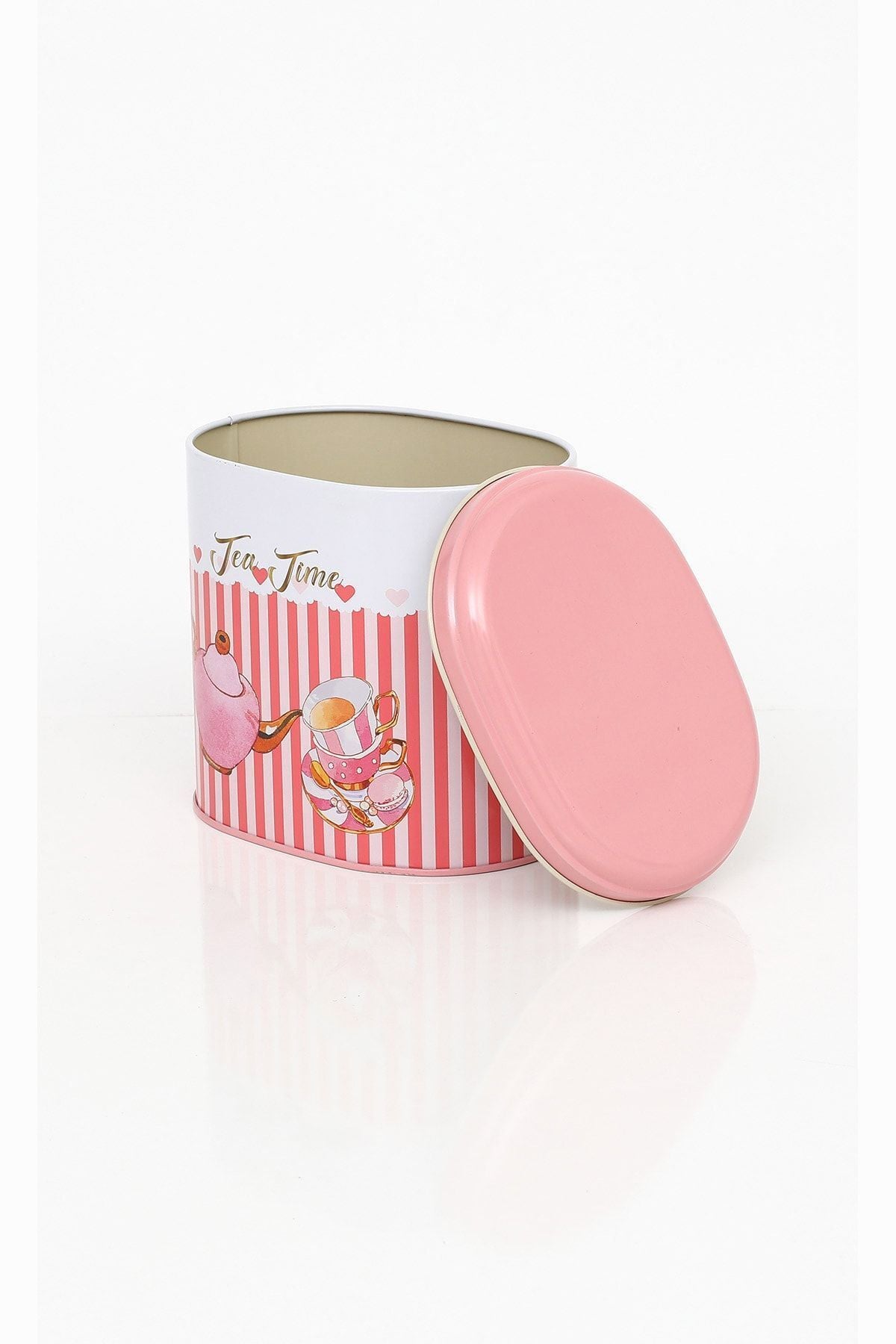 Ef004-e6 Sprinkles Tea Time Desenli Oval Metal Saklama Kabı 11x15 Cm