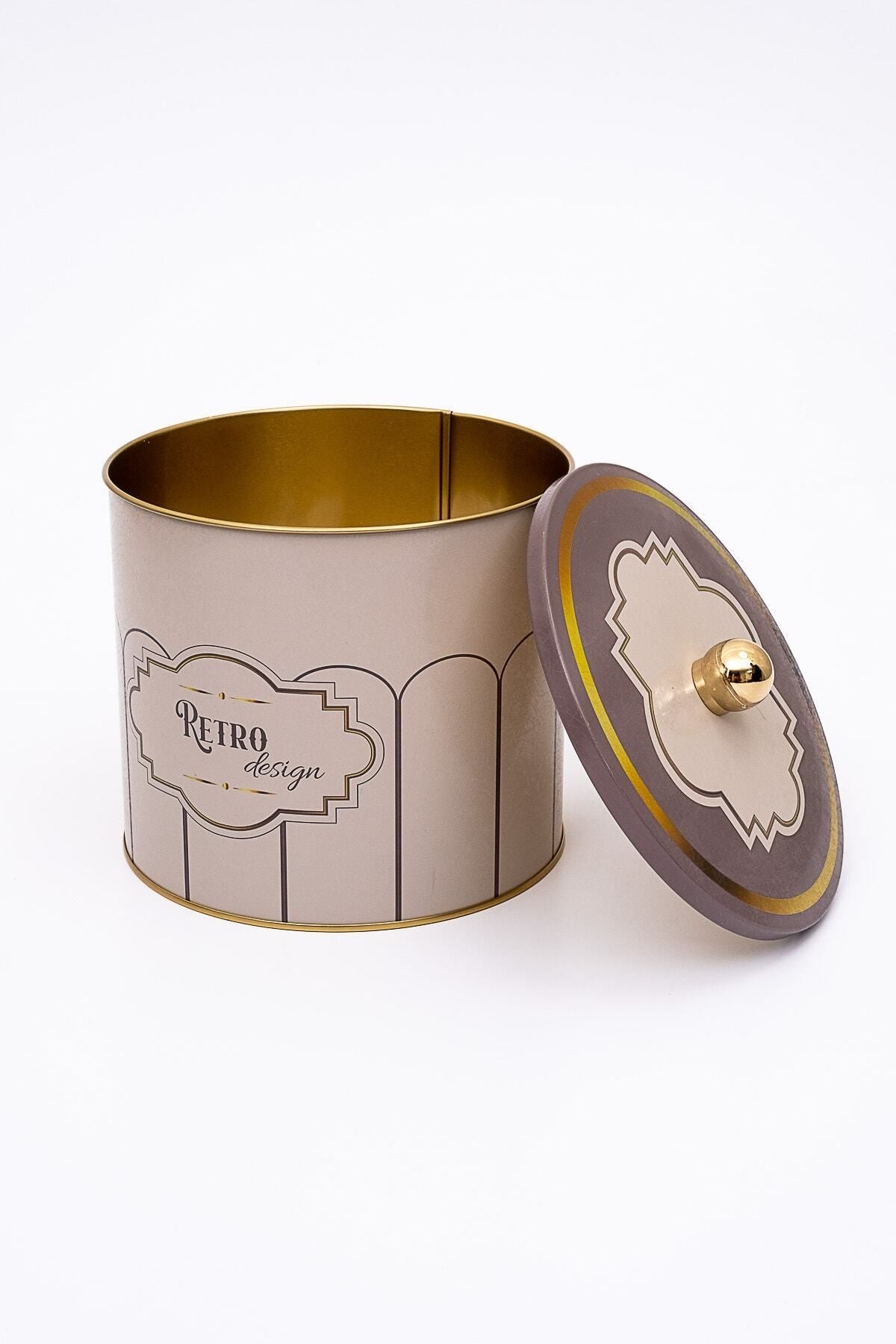 Retro Desenli Erzak Saklama Kabı - Metal Saklama Kabı 17,5 Cm X 15,5 Cm Er146-u6