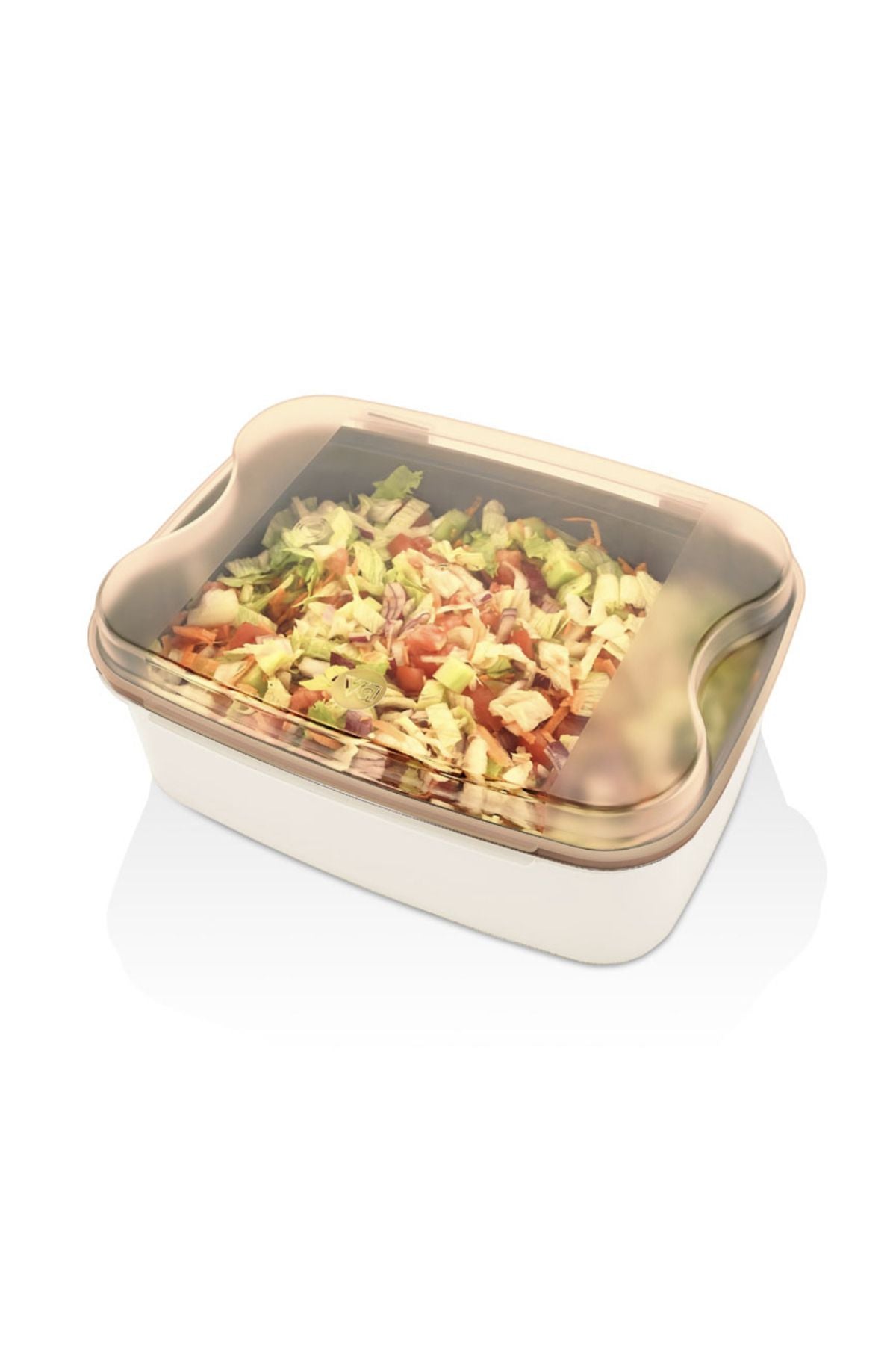 Rendeli Saklama Kabı - Masal Krem Kesme Tahtalı ve Rendeli Şeffaf Bakır Kapak Salata Kabı 4500ML