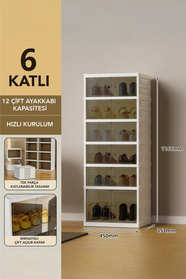 Evle 6 Katlı Katlanabilir Ayakkabılık, Modüler Ayakkabı Dolabı, Portatif Düzenleyici