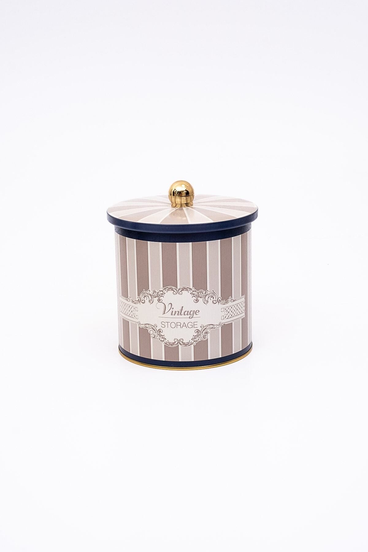 Elegance Desenli Yuvarlak Metal Saklama Kabı, Erzak Saklama Kabı 14 Cm X 15 Cm Er143-5b