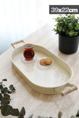 3'lü Ahşap Kulplu Metal Baton Tepsi Seti