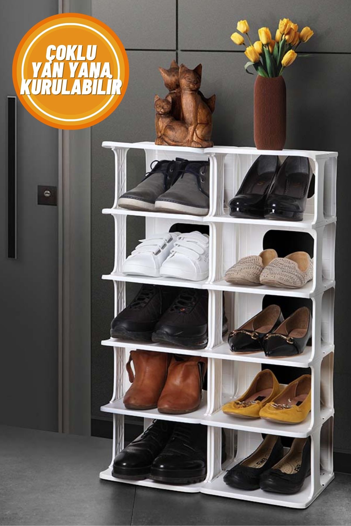 Beyaz 5 Katlı Modüler Ayakkabılık, Ayakkabı Düzenleyici, Ayakkabı Rafı