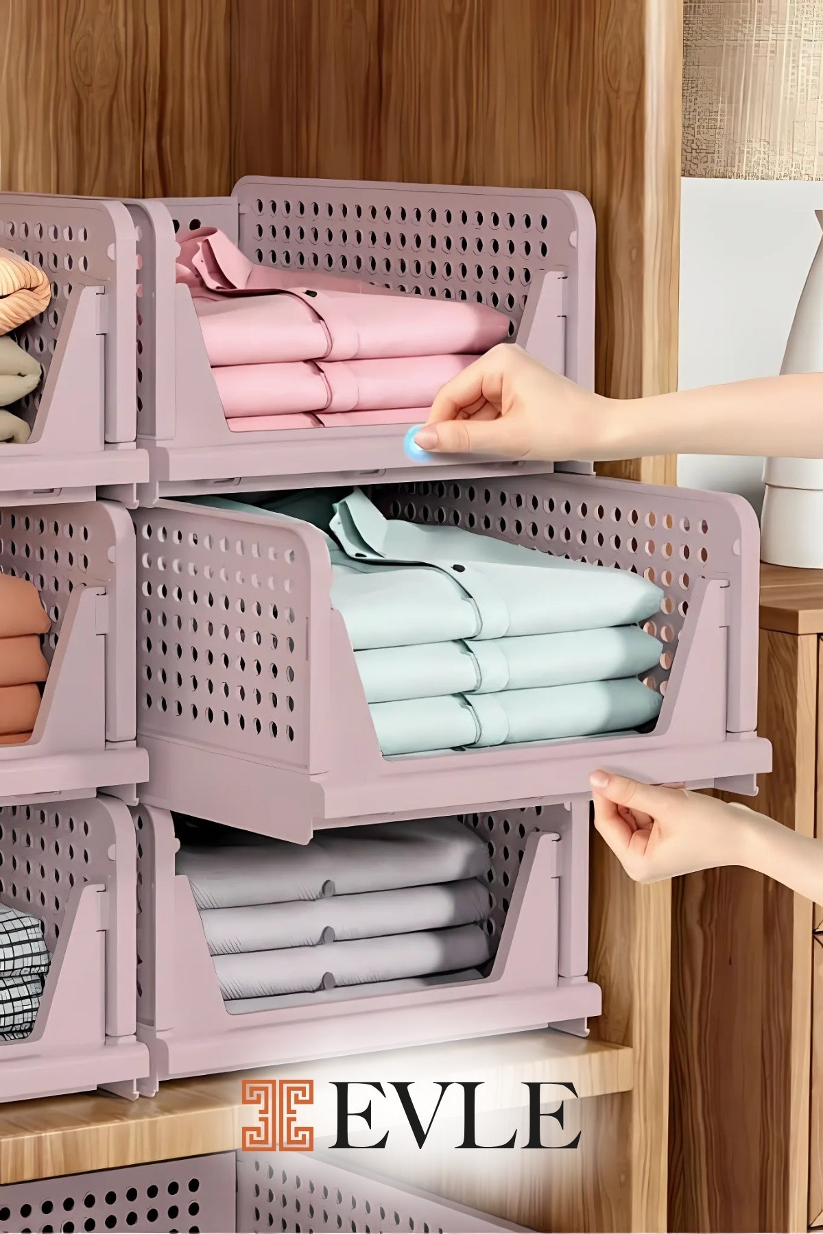 Evle Fold & Go Katlanır 3lü Organizer Kayar Raf, Mavi