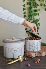 Retro Desenli Metal Saklama Kabı Seti - 2'li Set (1,3 Lt - 2,9 Lt) ERB53U6