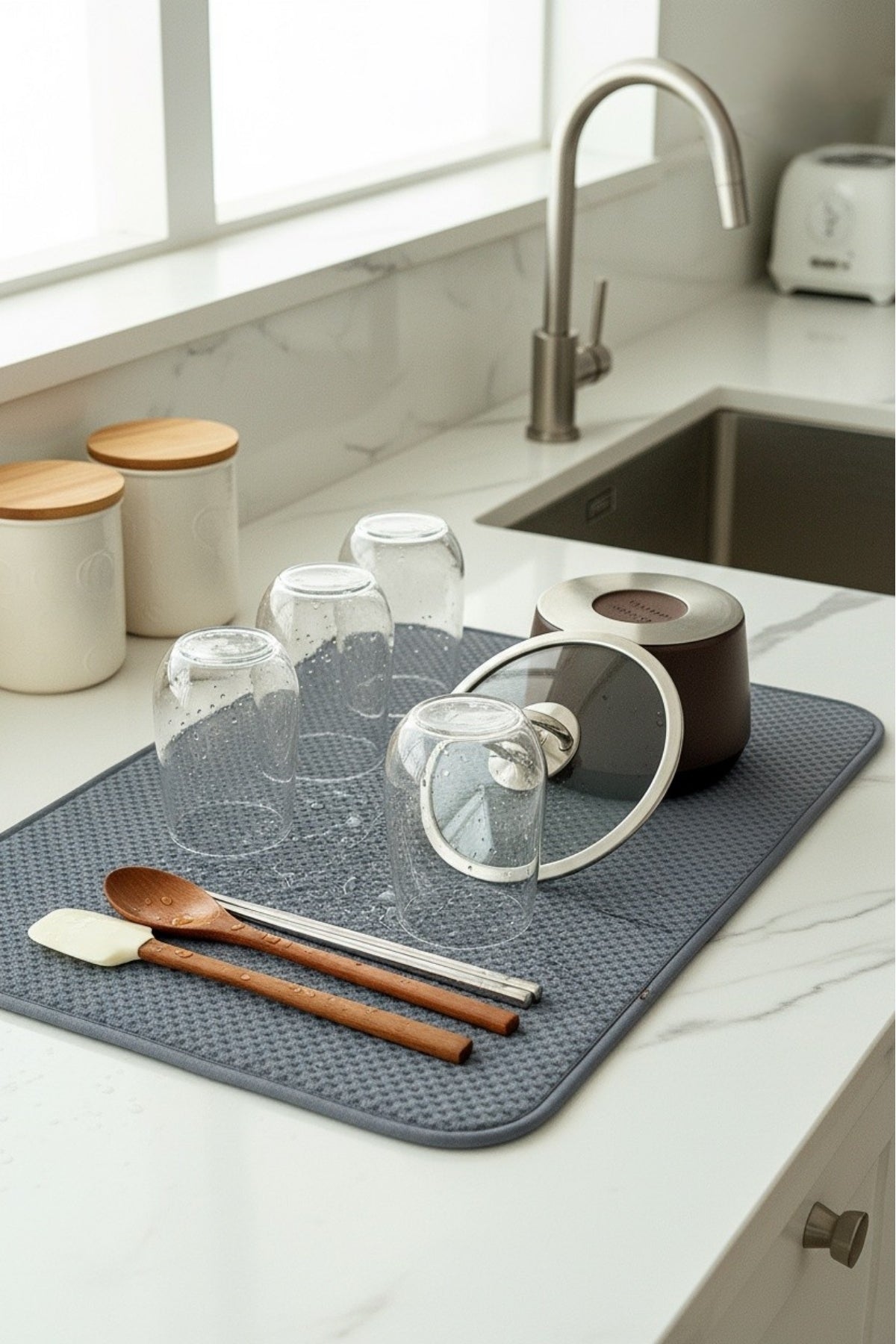 Evle Süper Emici Mikrofiber Bulaşık Kurutma Matı, Kurutma Örtüsü Tezgah Üstü- 36x45 cm