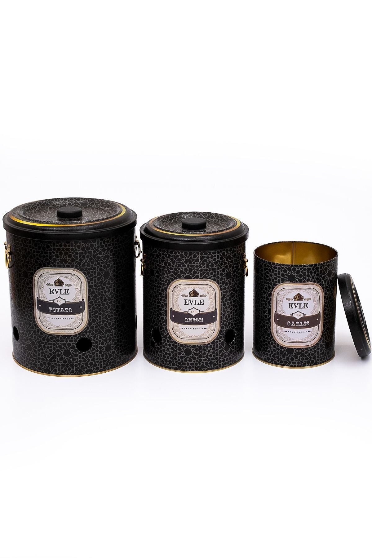 Metal Patates Soğan Kovası - Sebzelik - Patates Soğanlık Sepeti Sarımsaklık 3lü Set, Trellis Erb29v2