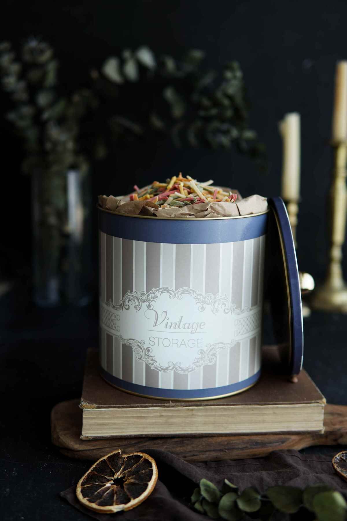 Elegance Desenli Erzak Saklama Kabı - Metal Saklama Kabı 17,5 Cm X 18 Cm Er147-5b