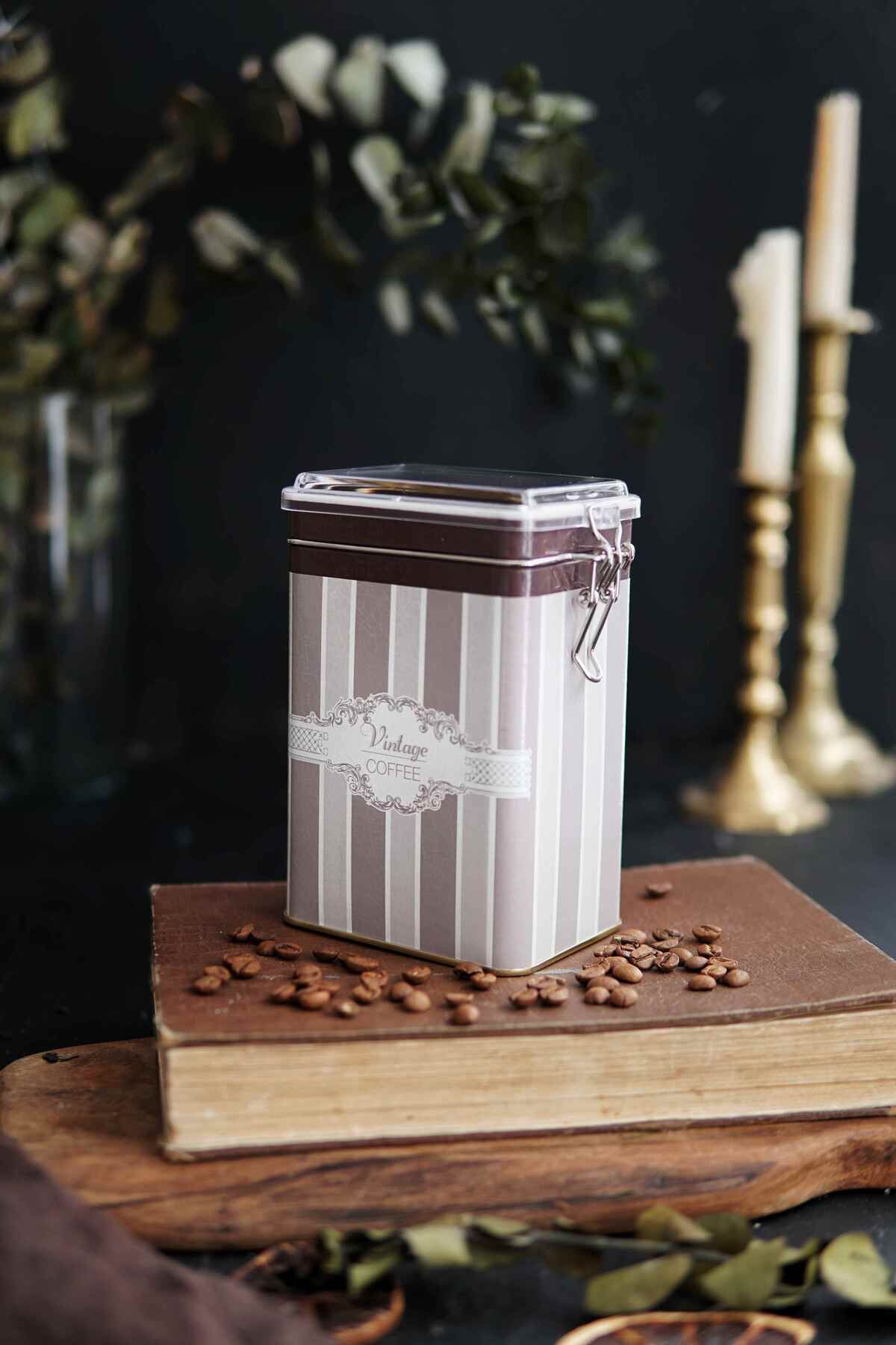 Er043-7a Elegance Coffee Desenli Dikdörtgen Metal Saklama Kabı 8x10 Cm