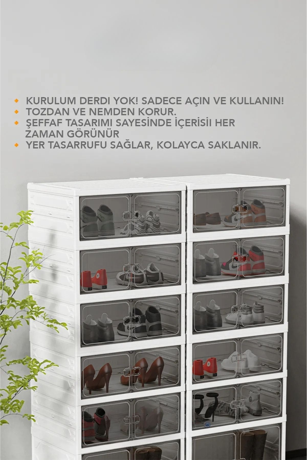 6 Katlı Katlanabilir Ayakkabılık, Modüler Ayakkabı Dolabı, Portatif Düzenleyici, Beyaz