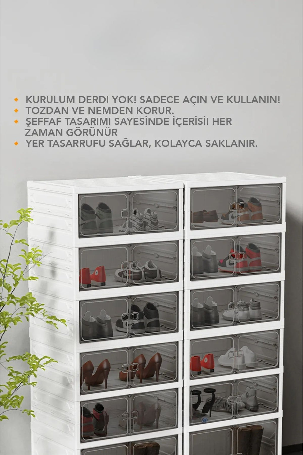 6 Katlı Katlanabilir Ayakkabılık, Modüler Ayakkabı Dolabı, Portatif Düzenleyici, Beyaz