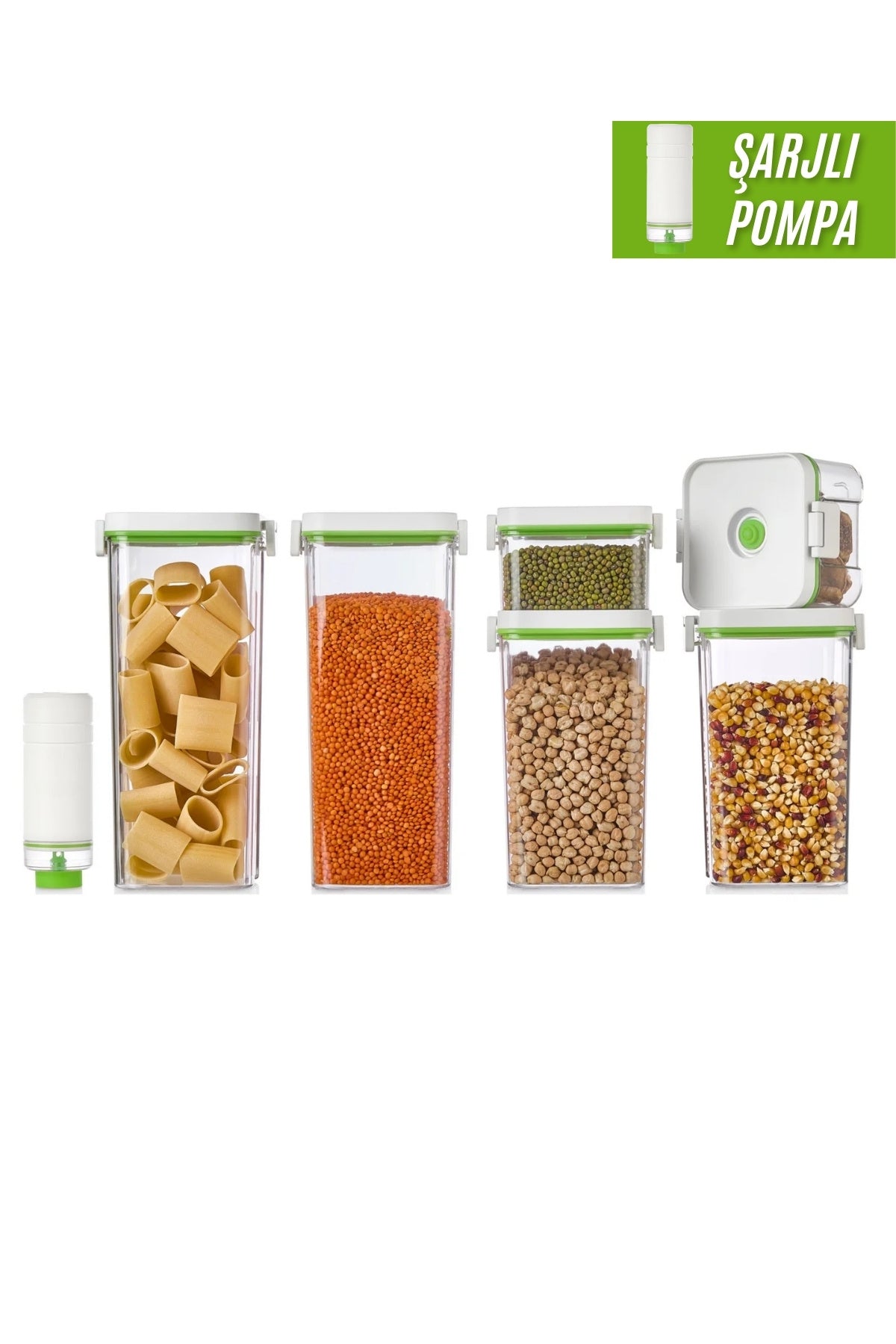 Şarjlı Vakum 6 Parça Saklama Kabı Seti 2 lt + 1,3 lt + 0,5 lt