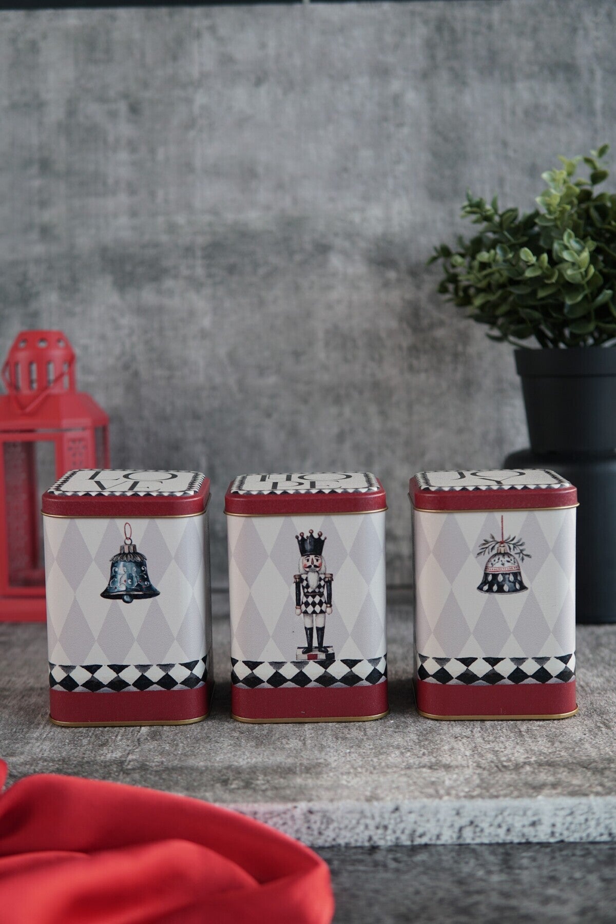 Evle Kare Metal Saklama Kabı 8.7 x 8.7 X 12.5 cm, 3 Lü Set