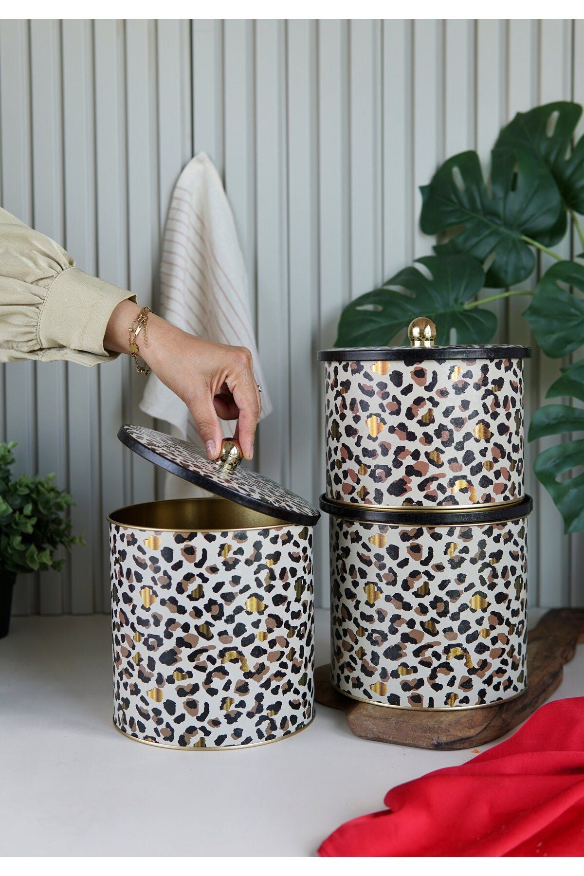 Leo Desenli Metal Saklama Kabı Seti - 3'lü Set (2,9 Lt - 3,5 Lt - 4,1 Lt) ERB31V4
