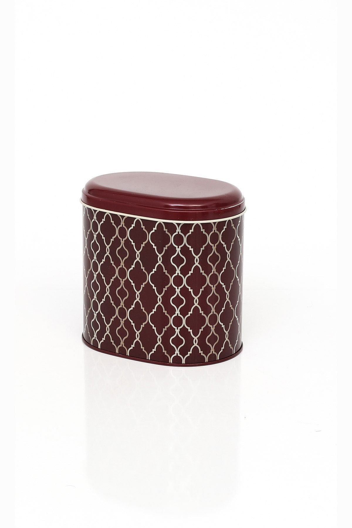 Ef004-e1 Trellis Old Burgundy Desenli Oval Metal Saklama Kabı 11x15 Cm