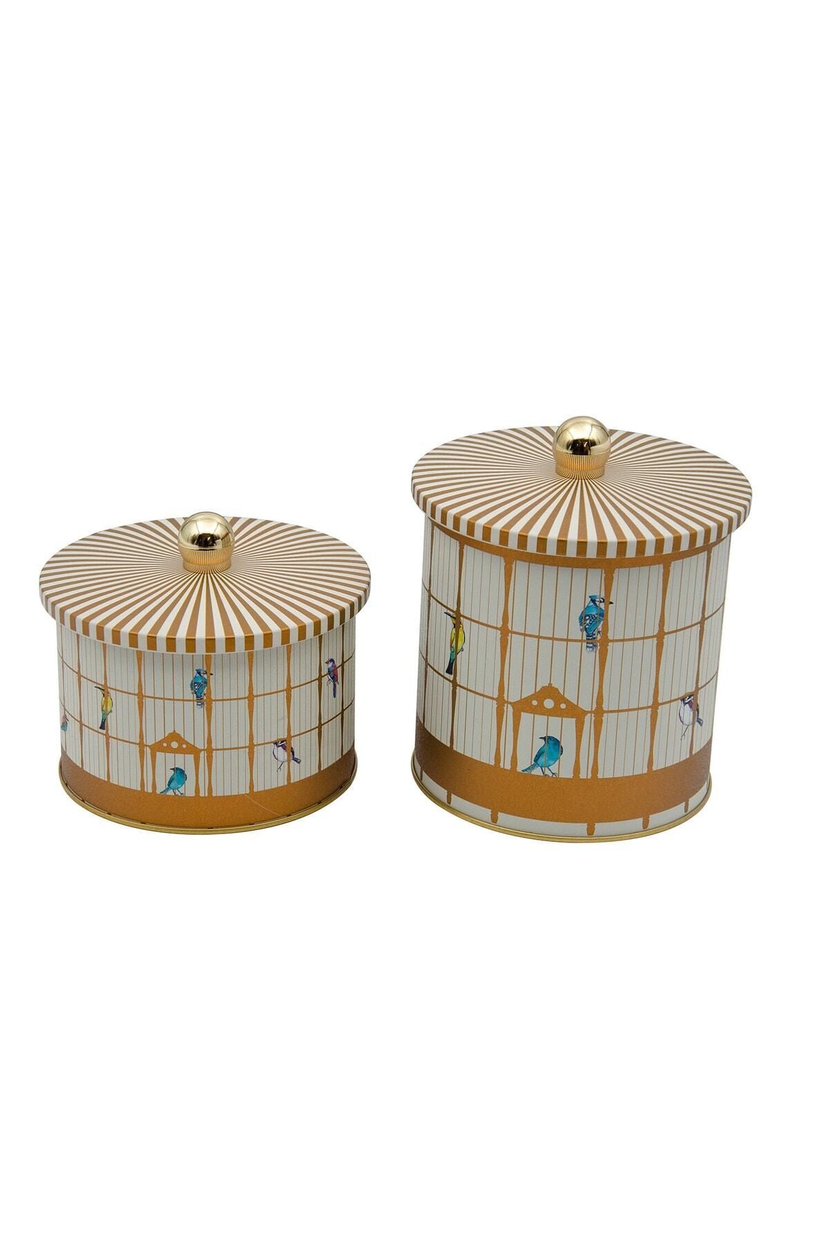 Bird Cage Desenli Metal Saklama Kabı Seti - 2'li Set (1,7 lt - 3,5 lt)